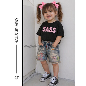 MSRP: $52 | ✨Haus Jr Girls Aro Distressed Denim Shorts – Size 2T | Street Style✨
